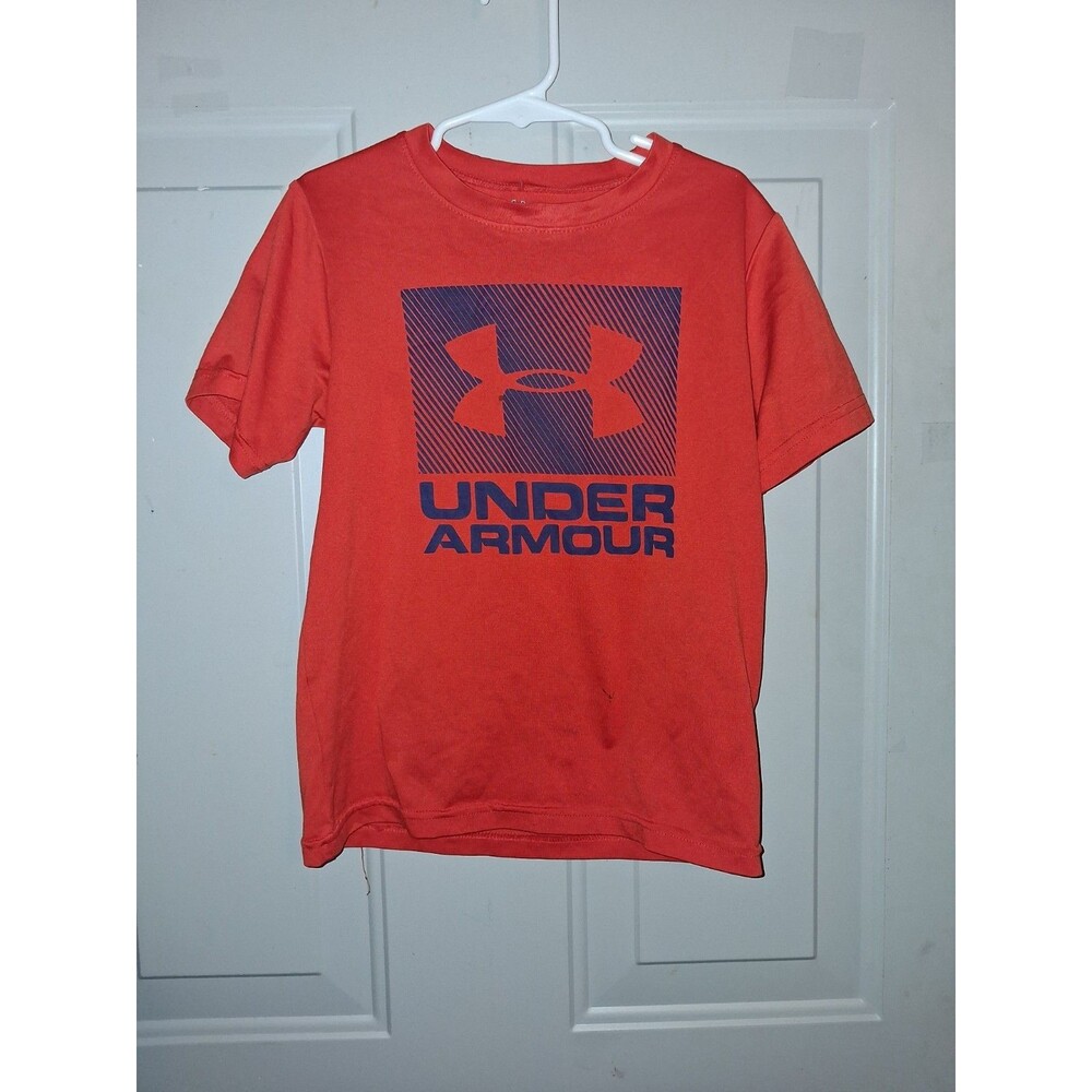 Under Armour HeatGear Boys 6 Red Short Sleeve Crew Neck Polyester Logo T-Shirt